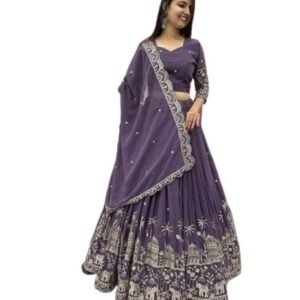 Women's Vichitra Silk Embroidered Semi Stitched Lehenga Choli With Dupatta