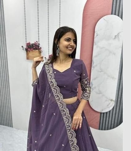 Women's Vichitra Silk Embroidered Semi Stitched Lehenga Choli With Dupatta - Image 2