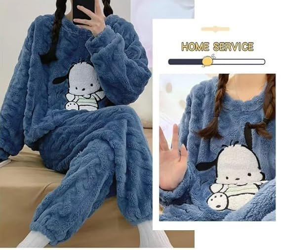 Woolen Winter Night Suits for Women Latest Woollen Tops & Pyjama Night Dresses for Women Pack of 1(Blue) - Image 2
