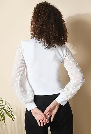 Women's V-Neck Full Sleeve Crop Top White - Image 5