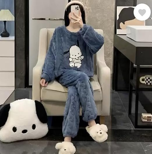 Woolen Winter Night Suits for Women Latest Woollen Tops & Pyjama Night Dresses for Women Pack of 1(Blue) - Image 5