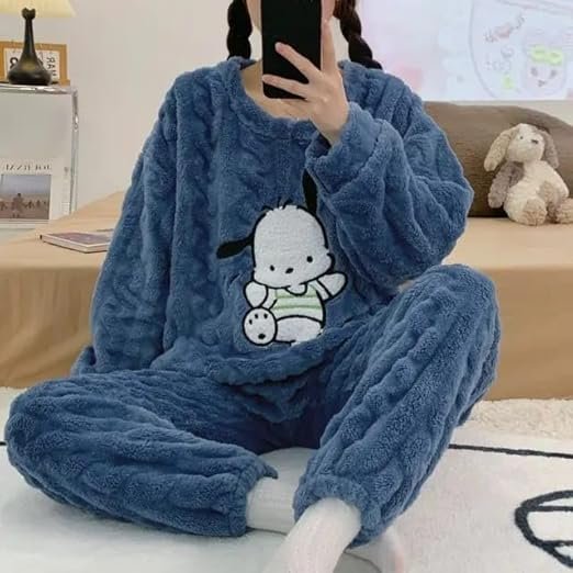 Woolen Winter Night Suits for Women Latest Woollen Tops & Pyjama Night Dresses for Women Pack of 1(Blue) - Image 3