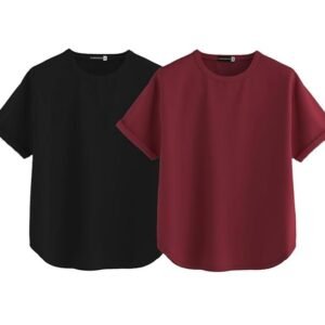 Pure 100% Cotton Oversized Loose Baggy Fit Round Neck with Drop Shoulder Half Sleeves Boyfriend T-Shirt Combo for Women & Girls (Pack of 2)