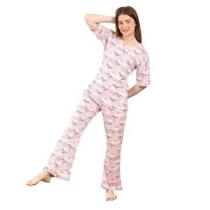 Women’s Night Suit | 100% Knitted Cotton Printed Half Sleeve Top & Pyjama Set | Comfortable Ladies Nightwear & Loungewear