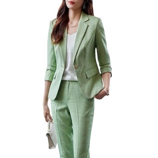 Women's Suit Blazer 3 Piece Office Business Casual Single Breasted Blazer Jacket Pant and Canny Set - Image 3