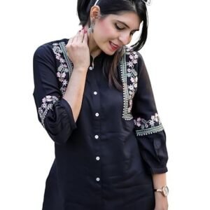 Women's Rust Viscose Rayon Embroidered A-line Short Kurti | Short Kurti for Women | Top for Office | Women's Tunics Tops | Regular Fit Top