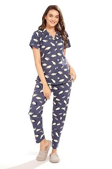 Women's Cotton Printed Night Suit Set of Shirt & Pajama Set | Casual Night Dress for Women - 4123 - Image 4