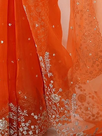 Women'S Organza Sequin Embroidery Saree With Unstitched Blouse Piece - Image 2