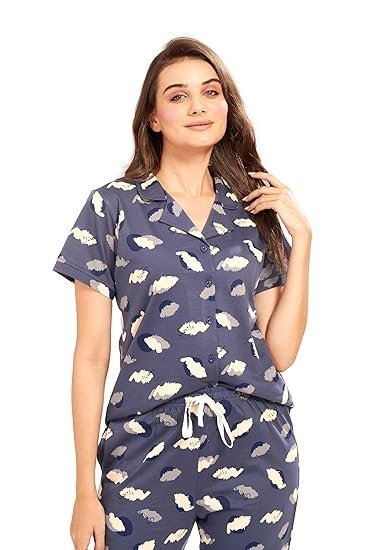 Women's Cotton Printed Night Suit Set of Shirt & Pajama Set | Casual Night Dress for Women - 4123 - Image 3