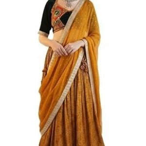 Women's Lehenga Choli Set with Embroidered Blouse, Mustard banarasi lehenga