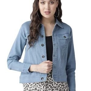 Women Blue Solid Denim Jacket