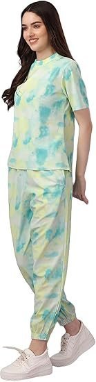 Women's Night Suit Set for Women, Lounge Wear, Printed Top and Pyjama Set for Women Nightwear/Loungewear/Night Dress for Women Knitted Tie & Dye Printed Crop T-Shirt -Pyjama - Image 2