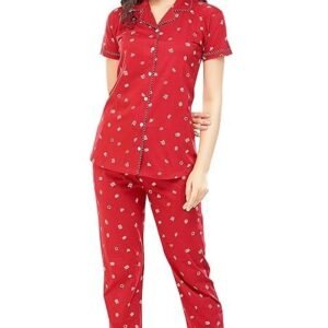 Women's Cotton Printed Relaxed Night Suit Set Of Shirt & Pyjama 5262