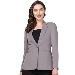 Women's Stylish Grey Formal Blazer | Comfort Fit with Stretch Fabric | Notched Lapel | Single-Breasted with Button Closure | Long Sleeves | Versatile Office & Smart Casual Wear Blazer