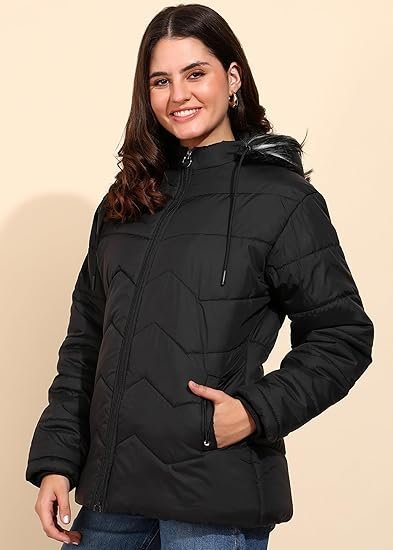 Women's Winter Jacket - Full Sleeve Nylon Puffer Coat, Stylish & Warm Outerwear for Cold Weather, Comfortable Down Alternative, Temp Rated to -10°C - Image 4