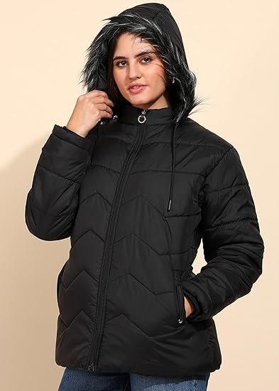 Women's Winter Jacket - Full Sleeve Nylon Puffer Coat, Stylish & Warm Outerwear for Cold Weather, Comfortable Down Alternative, Temp Rated to -10°C - Image 3