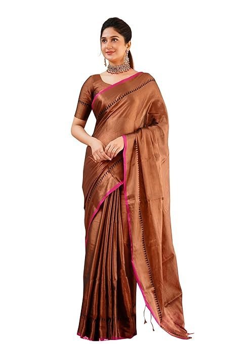 Women's Pure Tissue Cotton Handloom Saree with Unstitched Blouse Piece South Indian Saree