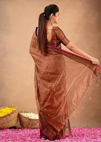 Women's Pure Tissue Cotton Handloom Saree with Unstitched Blouse Piece South Indian Saree - Image 4