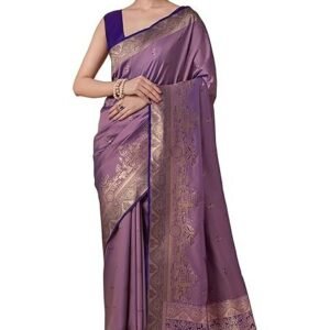 Women's Traditional Banarasi Silk Saree with Dulha Dulhan Design & Contrast Zari Pallu Comes with Unstitched Blouse