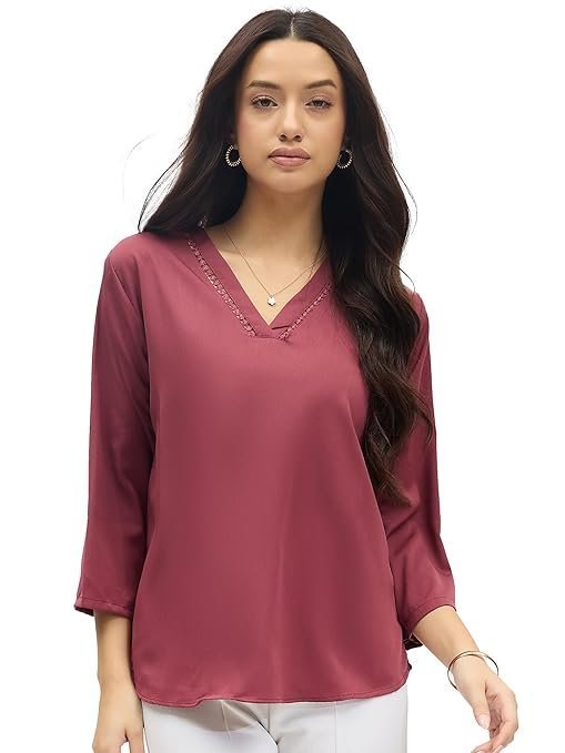 Printed Top with Contrast Tipping – Stylish Ethnic & Western Tops for Women – Summer Travel Wear, Trendy Tops for Jeans, Lightweight & Comfortable Casual Wear