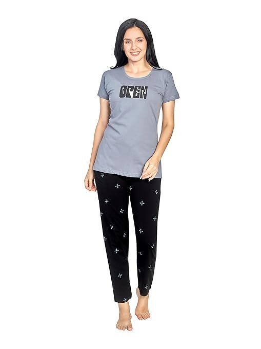 Night Suit for Women| Night Dresses for Women Cotton| Soft Cotton T-Shirt & Pyjama| Cute Printed Sleepwear|