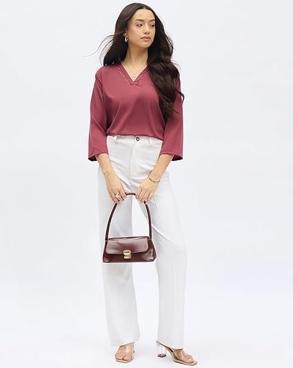 Printed Top with Contrast Tipping – Stylish Ethnic & Western Tops for Women – Summer Travel Wear, Trendy Tops for Jeans, Lightweight & Comfortable Casual Wear - Image 2