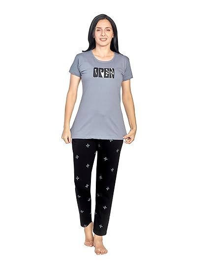 Night Suit for Women| Night Dresses for Women Cotton| Soft Cotton T-Shirt & Pyjama| Cute Printed Sleepwear| - Image 4