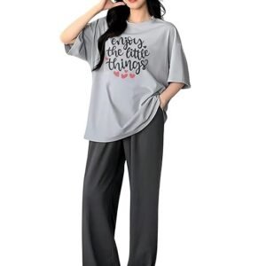 Printed Round Neck Short Sleeve Nightsuit Set | Pajama Set | Casual Night Dress for Women