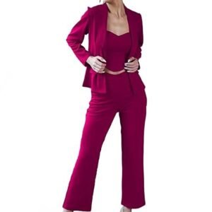 Women's Lycra Solid Three Piece Outfits Blazer Co-Ord Set Women Outdoor Wear Maxi Dress Crop top Party Dress Stylish Latest Dresses
