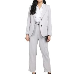 Women Solid Crop Blazer and Trouser Formal Suit