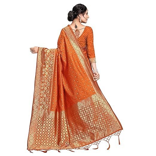 Women's Thread And Zari Work Woven Banarasi Saree With Tassels And Unstitched Blouse Piece (Mysoremagic) - Image 4