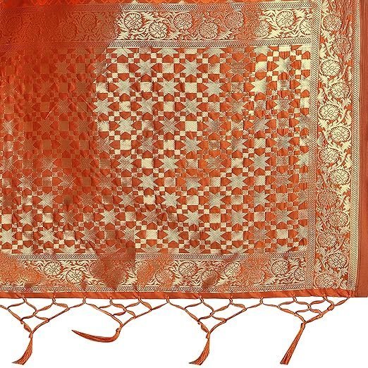 Women's Thread And Zari Work Woven Banarasi Saree With Tassels And Unstitched Blouse Piece (Mysoremagic) - Image 2