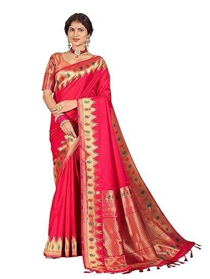 Banarasi Silk Jacquard Saree Rich Pallu and Zari Border with Unstitched Blouse Piece