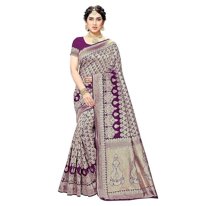 Women's Trendy Banarasi Kanjivaram Navy Color Art Silk Saree with Blouse Material