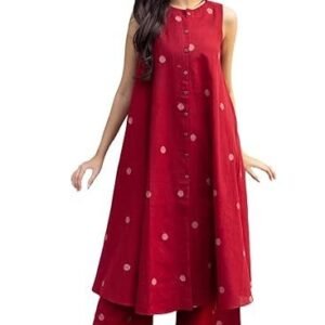Women's Cotton Printed Maroon Hand-Print Kurta Set|A-Line Kurta With Palazzo|Co-Ord Set|Ethnic & Stylish Two Piece Dress|Casual & Office Wear Coord Set