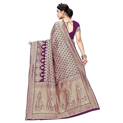 Women's Trendy Banarasi Kanjivaram Navy Color Art Silk Saree with Blouse Material - Image 4