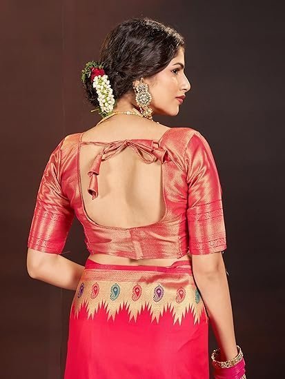 Banarasi Silk Jacquard Saree Rich Pallu and Zari Border with Unstitched Blouse Piece - Image 2