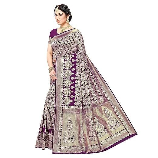 Women's Trendy Banarasi Kanjivaram Navy Color Art Silk Saree with Blouse Material - Image 2
