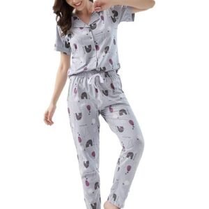 Women's Cotton Printed Night Suit Set of Shirt & Pajama Set | Casual Night Dress for Women