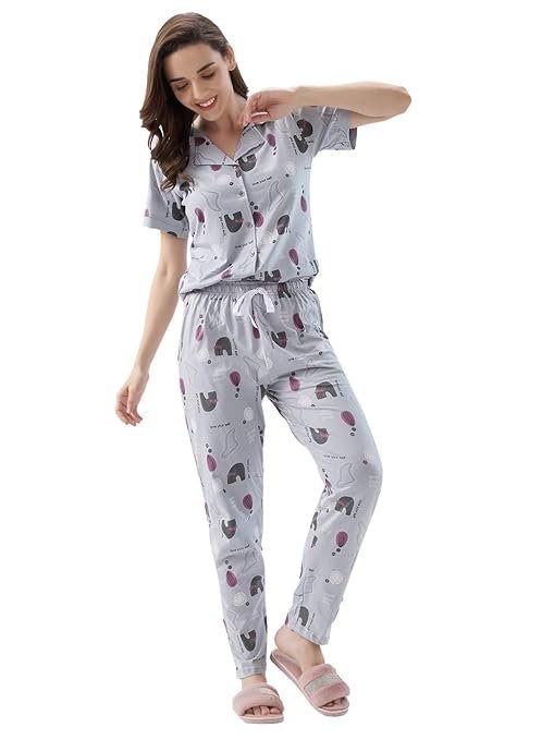 Women's Cotton Printed Night Suit Set of Shirt & Pajama Set | Casual Night Dress for Women