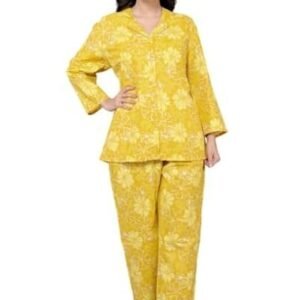 Floral Print Cotton Night Suit Long Sleeve Pyjama Set for Women