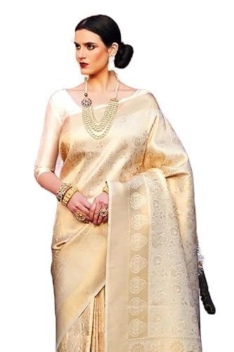 Womens Kanjivaram Silk Saree with Zari Woven Saree With Blouse Piece