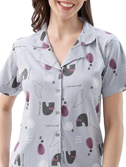 Women's Cotton Printed Night Suit Set of Shirt & Pajama Set | Casual Night Dress for Women - Image 2