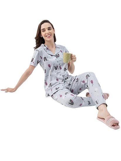 Women's Cotton Printed Night Suit Set of Shirt & Pajama Set | Casual Night Dress for Women - Image 3