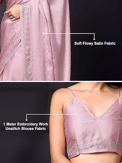 Women's Satin Georgette Zarkan work Saree with Blouse Piece Saree for Women - Image 3