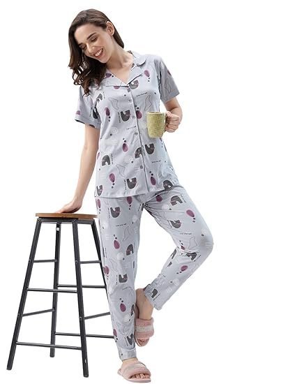 Women's Cotton Printed Night Suit Set of Shirt & Pajama Set | Casual Night Dress for Women - Image 4