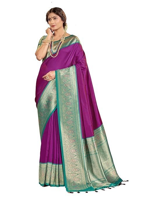Banarasi Silk Jacquard Saree Rich Pallu and Zari Border with Unstitched Blouse Piece