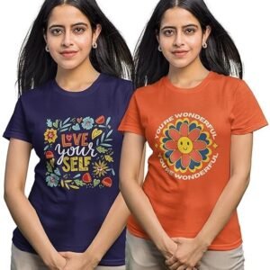 Women's Cotton Half Sleeve Regular Fit Printed Tshirts for Women/Girls Combo Pack of 2