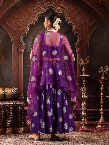 Women's Violet Embroidered Rayon Lehenga Choli With Shrug - Image 3