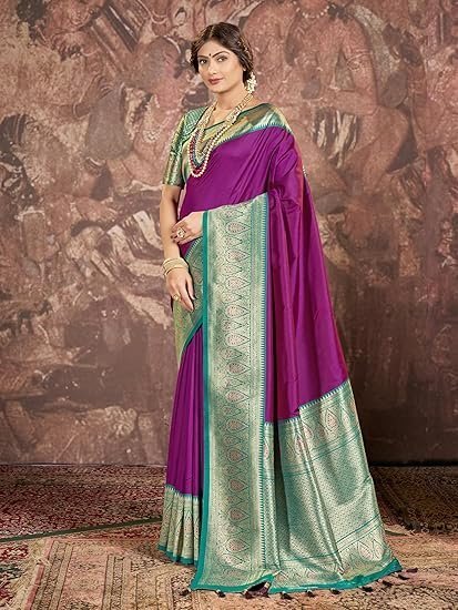 Banarasi Silk Jacquard Saree Rich Pallu and Zari Border with Unstitched Blouse Piece - Image 4